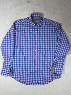 Twillory 17 34-35 No Wrinkle Pink & Purple Gingham Dress Shirt Modern Classic
